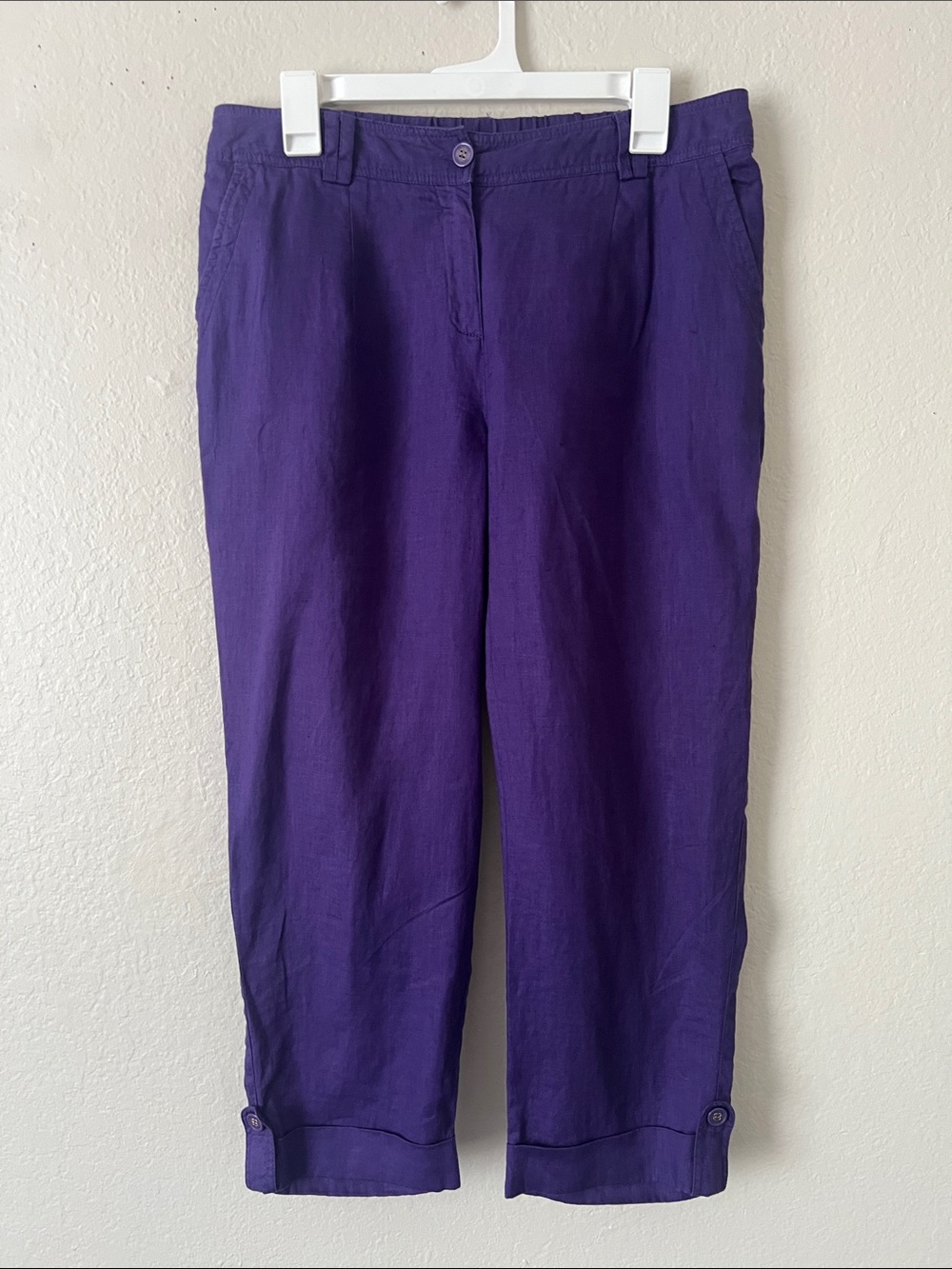 EUC ELENA MIRO 100% Linen Pants Capri Purple Size 10